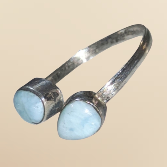 Natural Larimar Sterling Silver Bypass Ring Size 12 Handmade - Picture 3 of 7